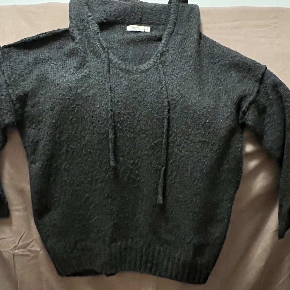 2 Bella Boucle Hooded Cardigan, Black, Size S.